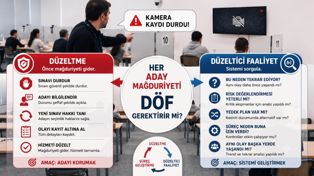 Aday mağduriyetlerinde düzeltme ve düzeltici faaliyet ayrımını anlatan DÖF görseli